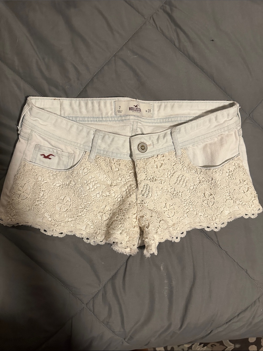 Hollister very light blue Lace Crochet Denim Shorts